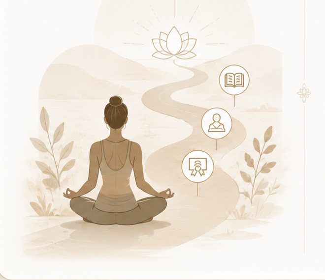 Yoga learner progressing through learning, guidance and certification